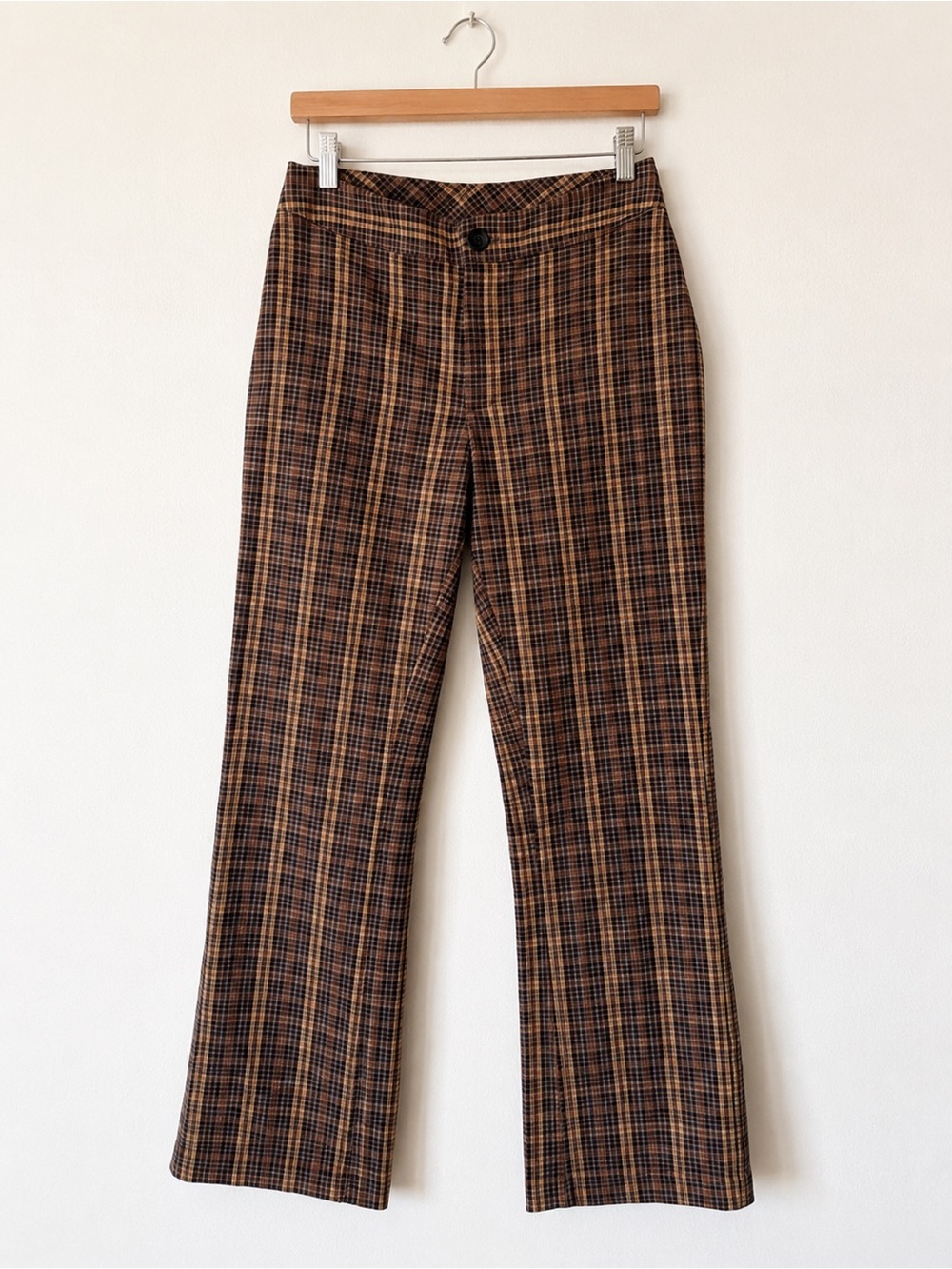 VINTAGE Anchor Blue Pants Brown Plaid‎ Straight Leg Y2K Grunge Womens Small